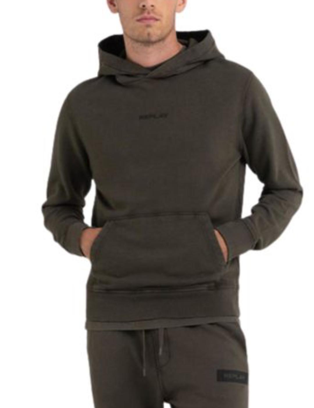 Sudadera Replay con capucha verde kaki para hombre