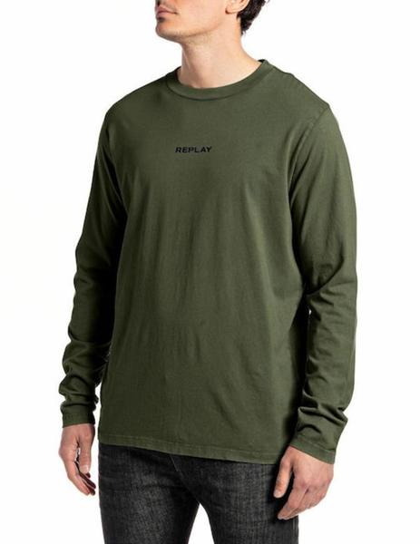 Camiseta Replay verde militar manga larga para hombre