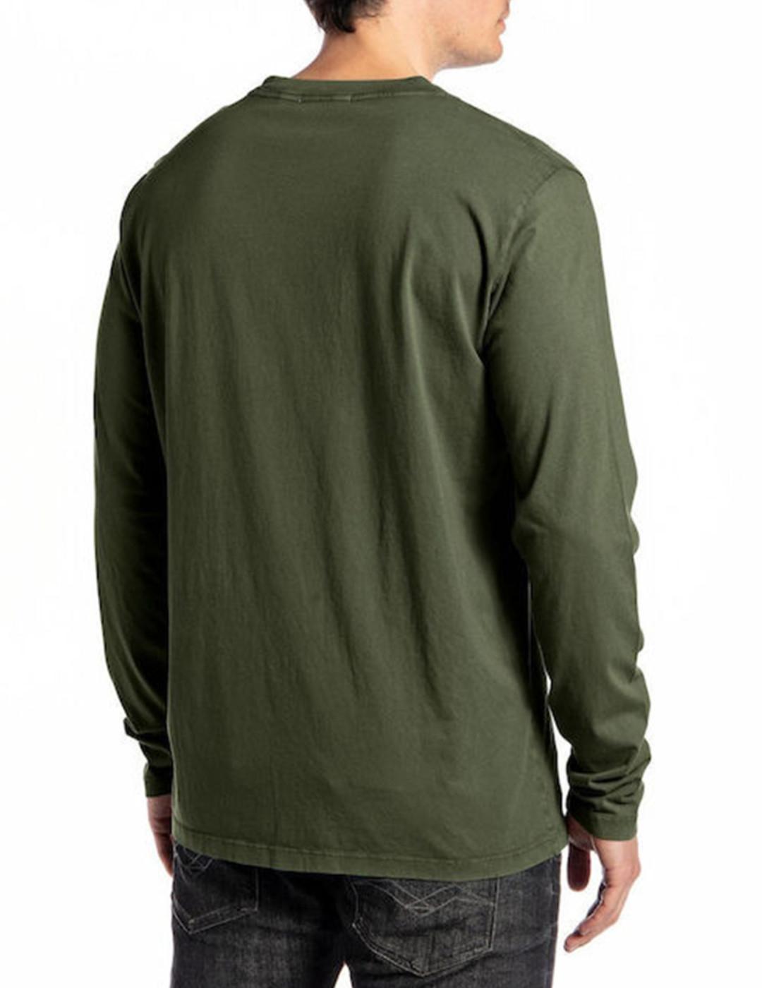 Camiseta Replay verde militar manga larga para hombre