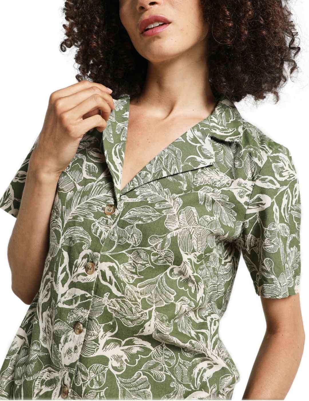 Camisa Vila Etni beige y estampado verde para mujer