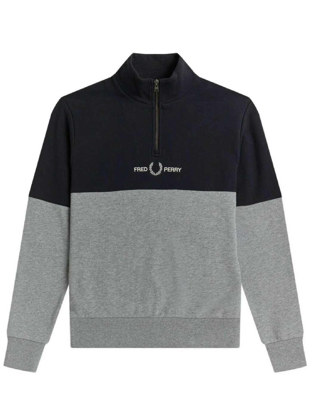 Sudadera Fred Perry marino y gris con cremallera de hombre