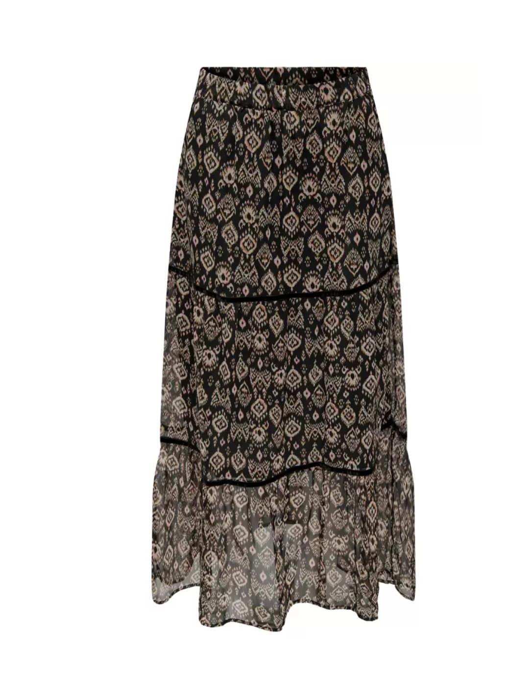 Falda larga maxi con vuelo Only estampada negra para mujer