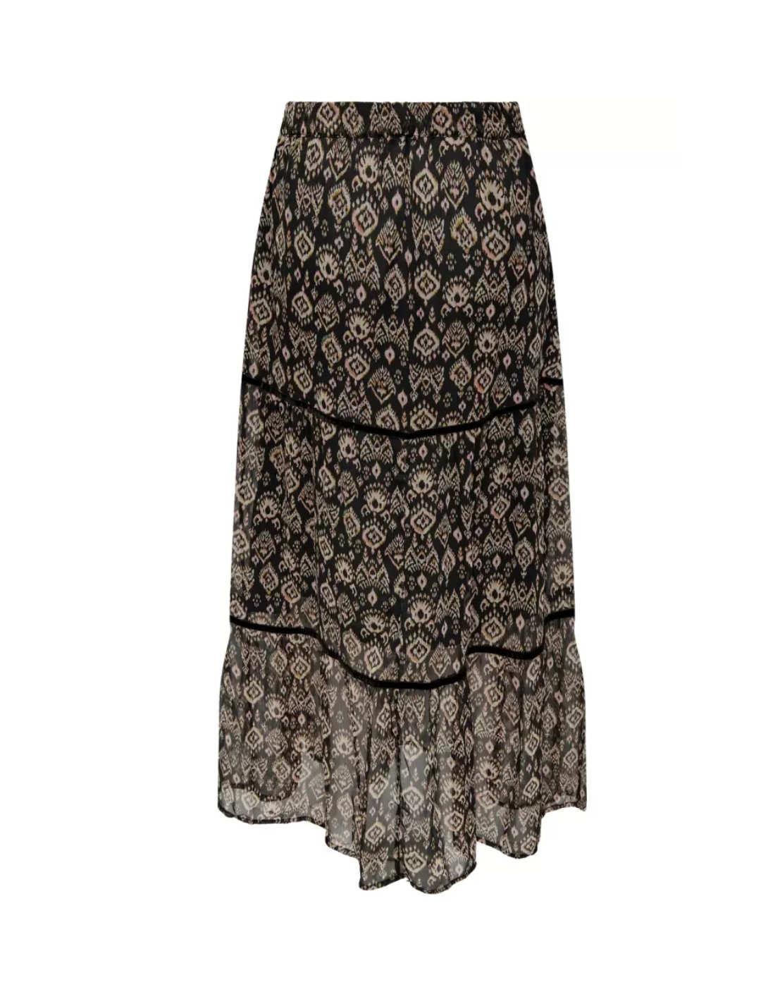 Falda larga maxi con vuelo Only estampada negra para mujer