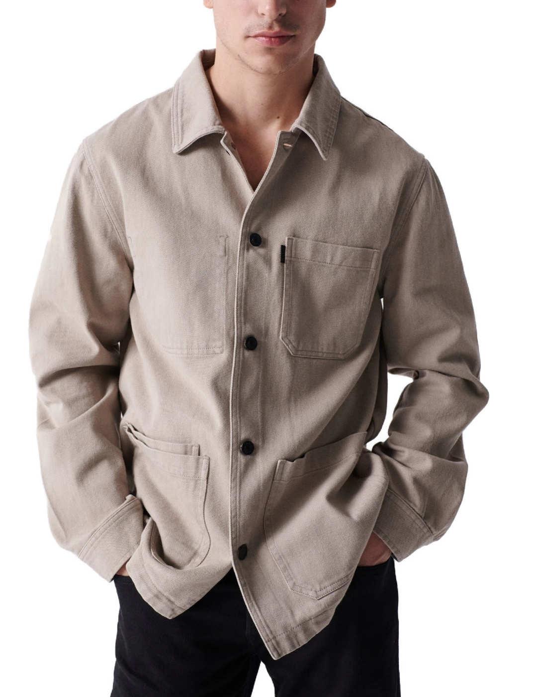 Sobrecamisa vaquera Salsa beige con bolsillos de hombre