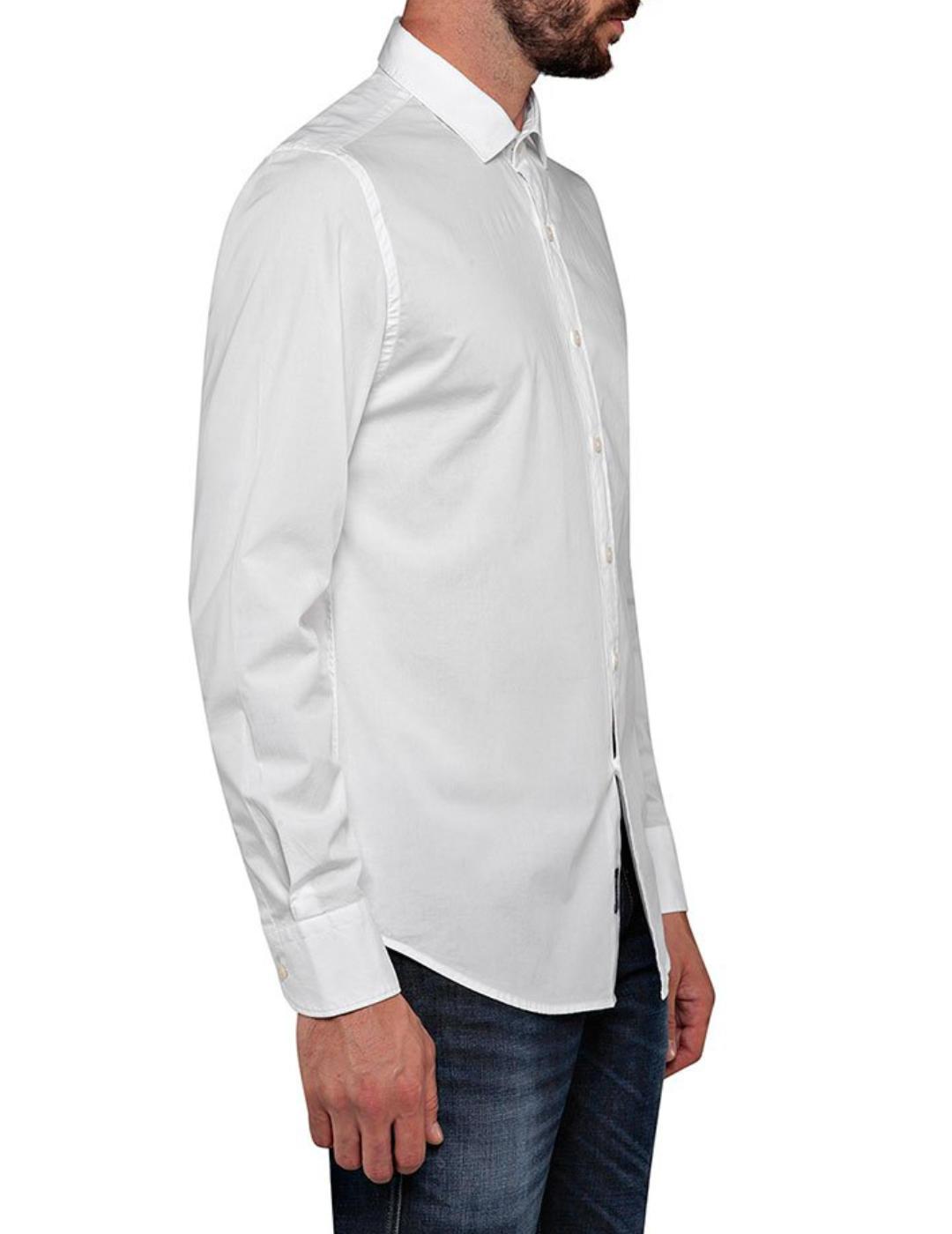 Camisa Replay blanca  básica manga larga para hombre