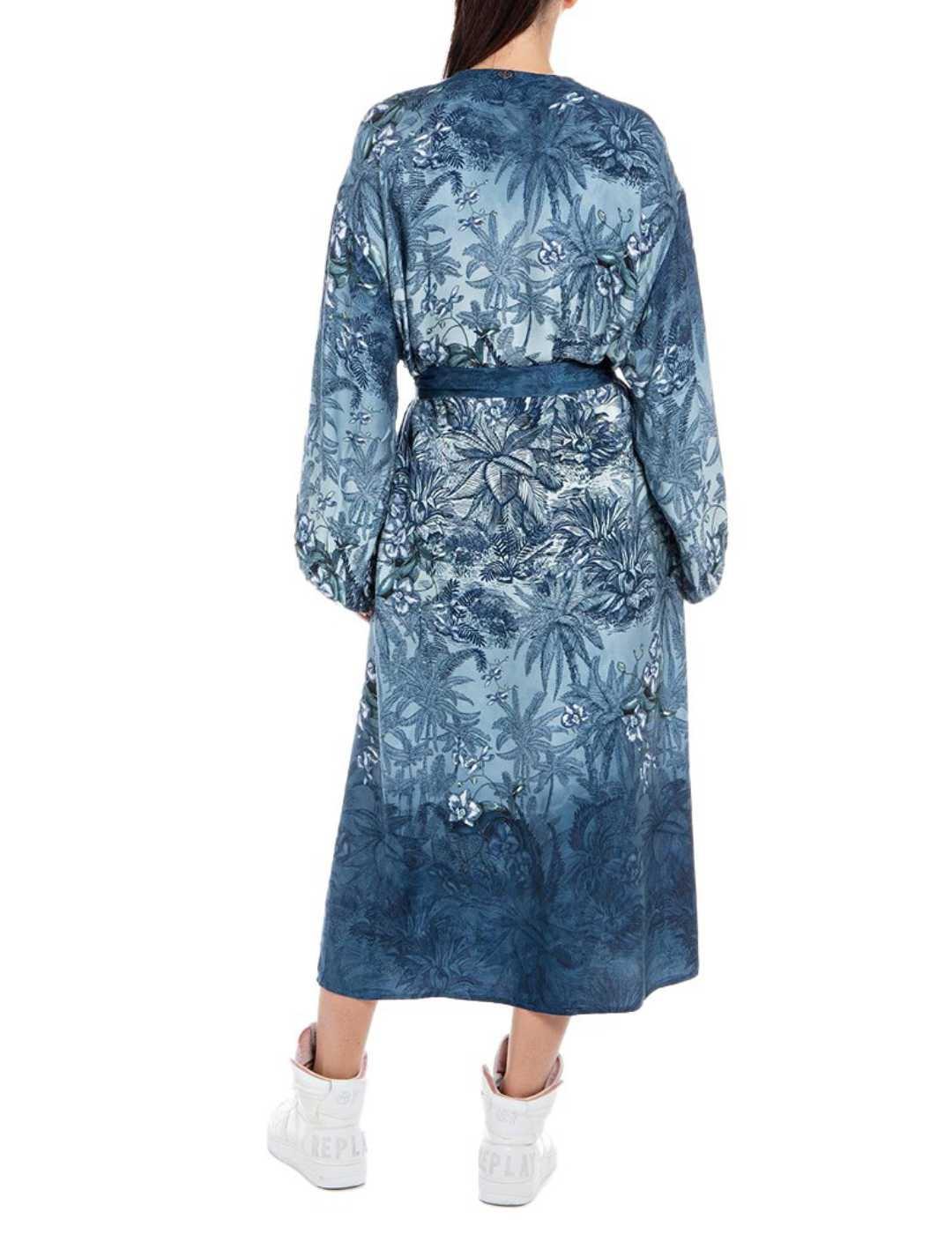 Kimono Replay largo azul estamapado de mujer