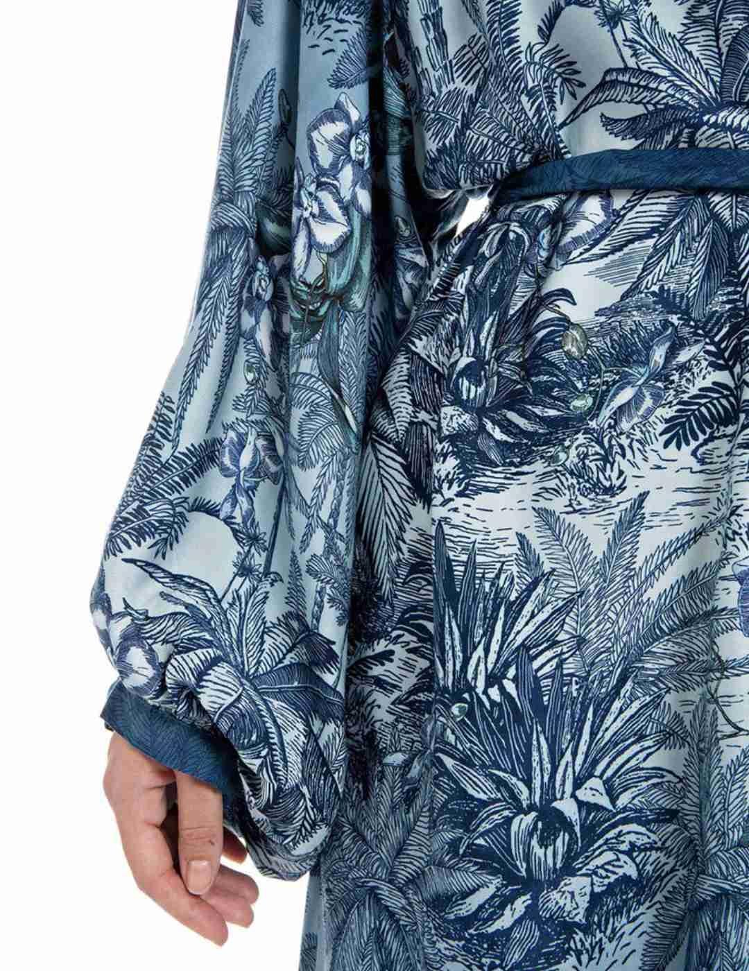 Kimono Replay largo azul estamapado de mujer