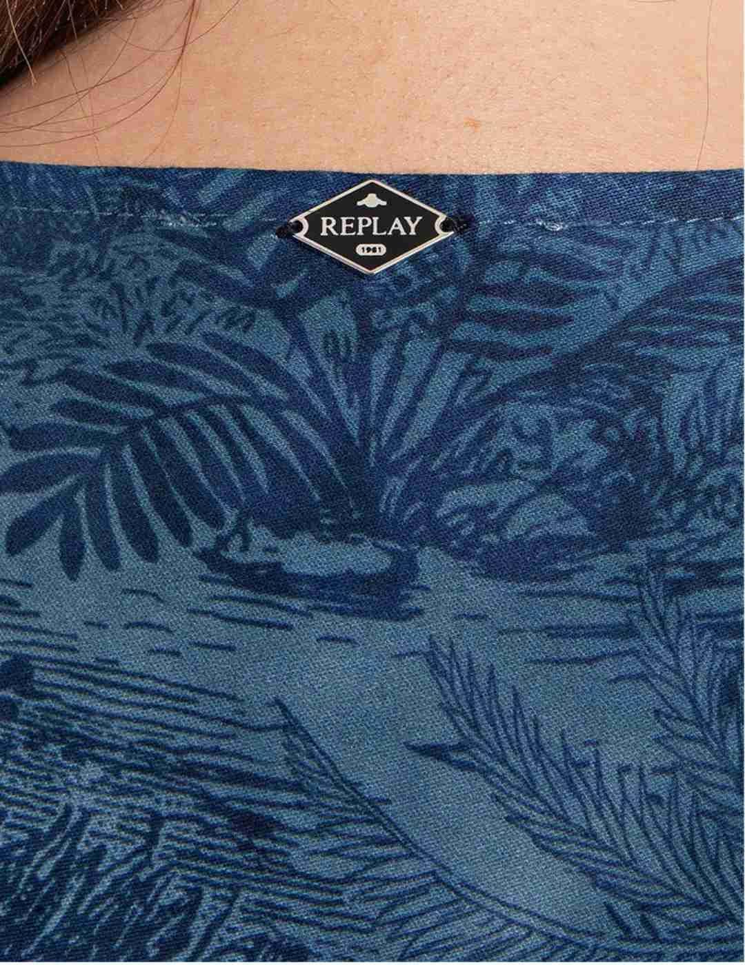 Kimono Replay largo azul estamapado de mujer