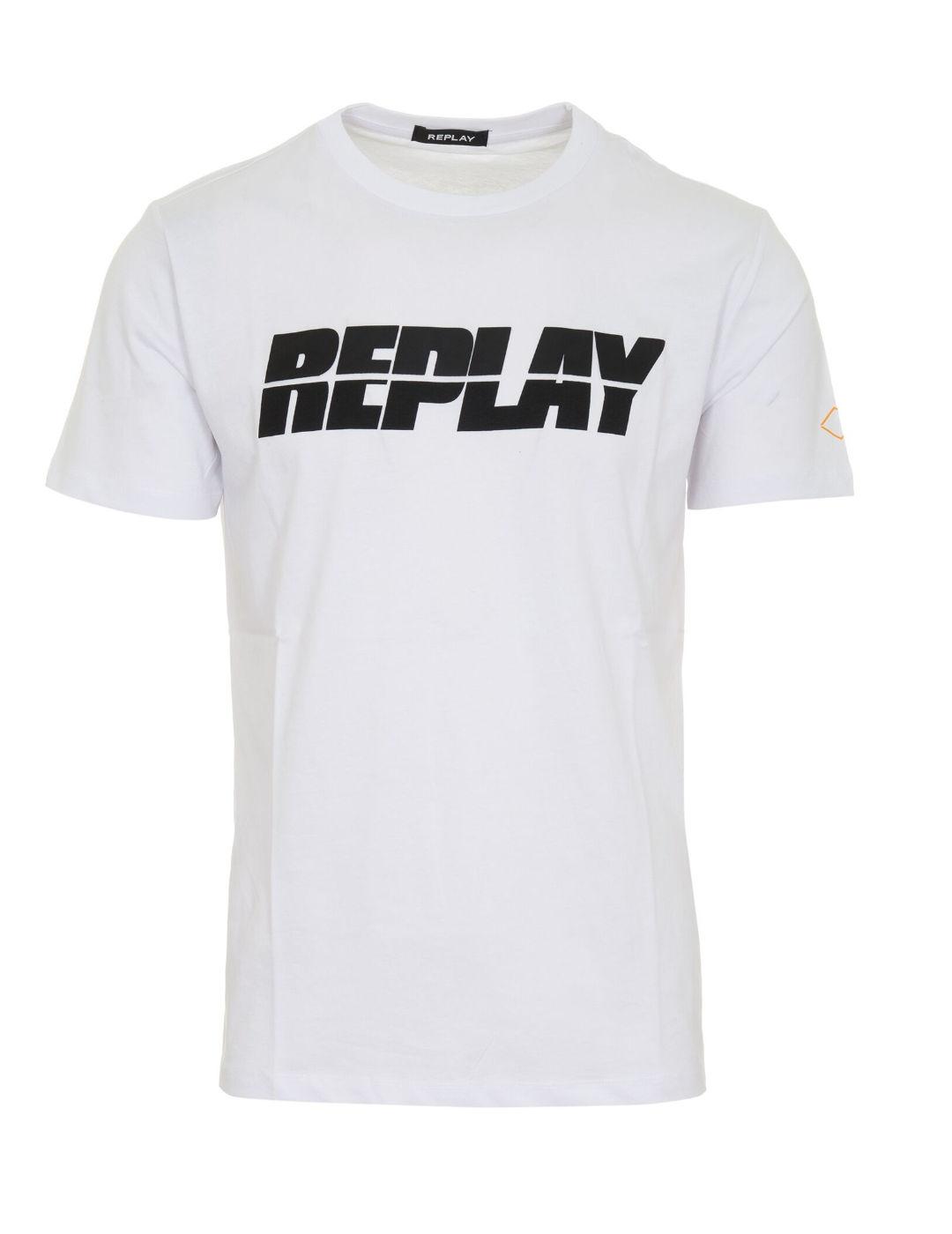 Camiseta Replay blanca letras negras manga corta de homb