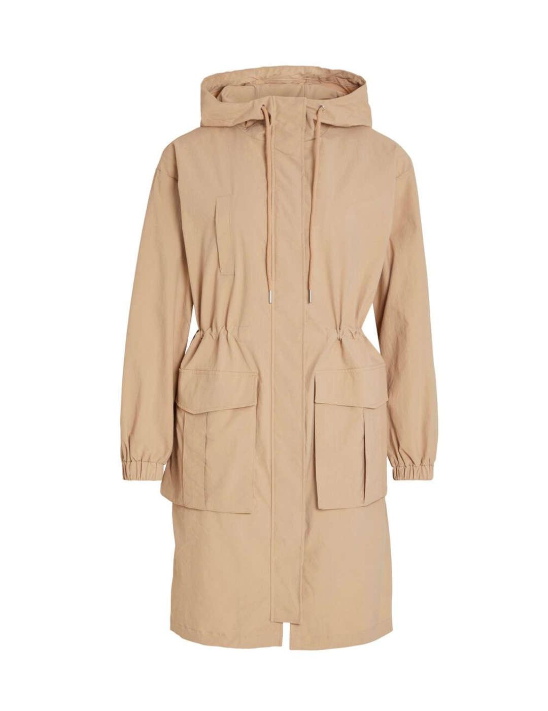 Parka Vila Liana beige larga con capucha para mujer