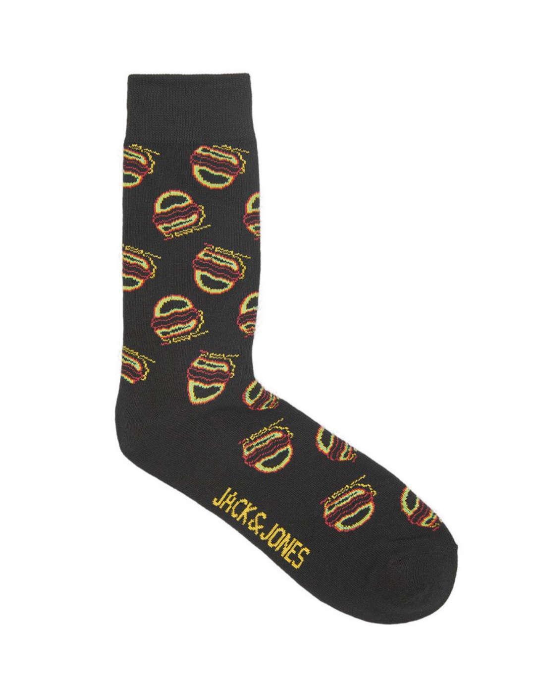 Calcetines Jack&Jones Fastfood negro altos con burgers