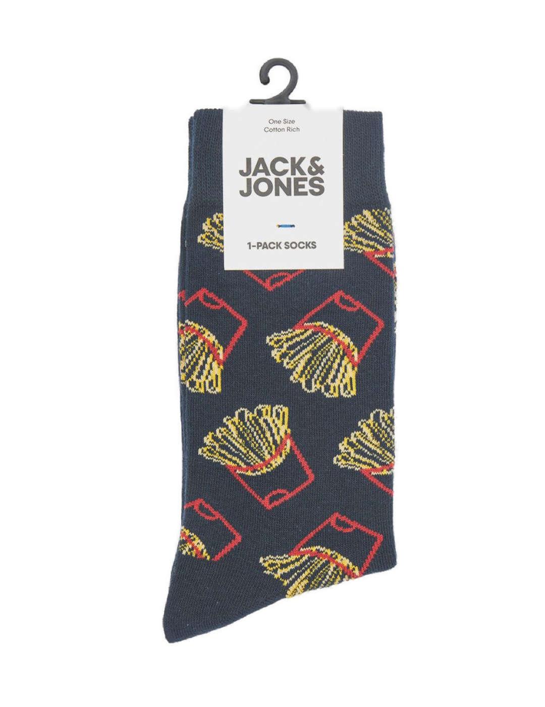 Calcetines Jack&Jones Fastfood marino con dibujo de patatas