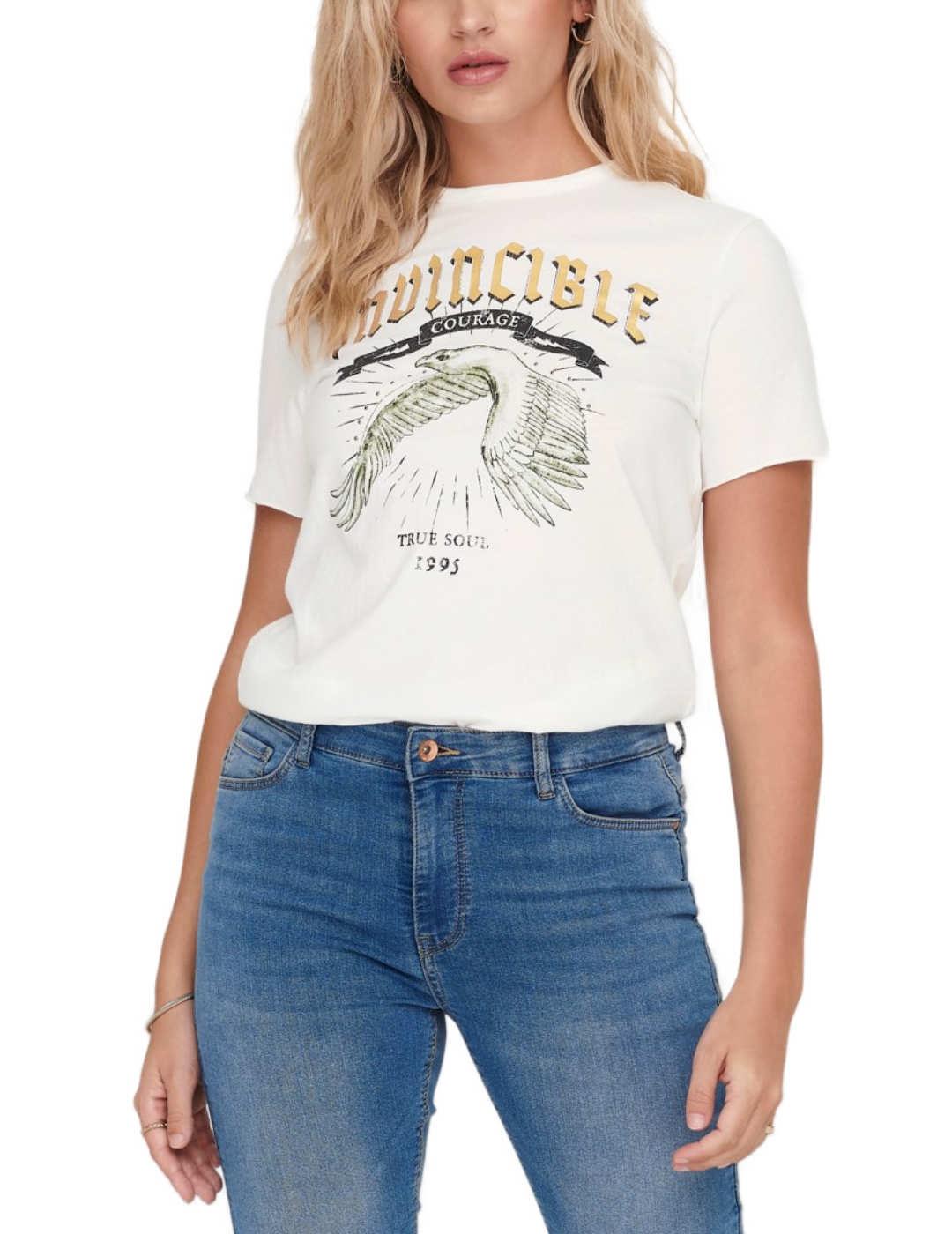 Camiseta Only de manga corta blanca con águila de mujer