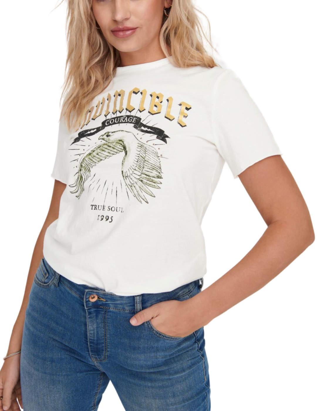 Camiseta Only de manga corta blanca con águila de mujer