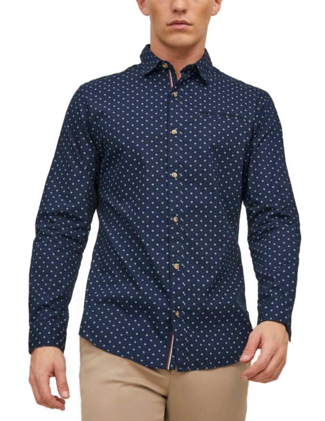 Camisa Jack&Jones Trekota marino con estampado para hombre