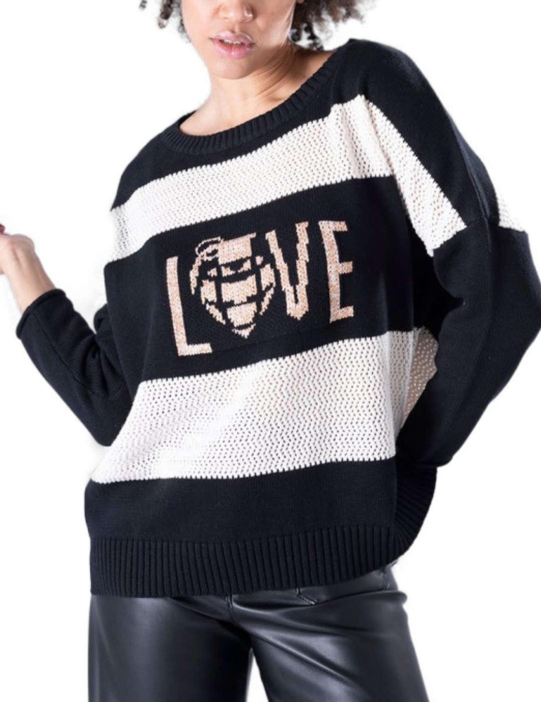 Jersey Animosa Love Explosion negro y blanco para mujer