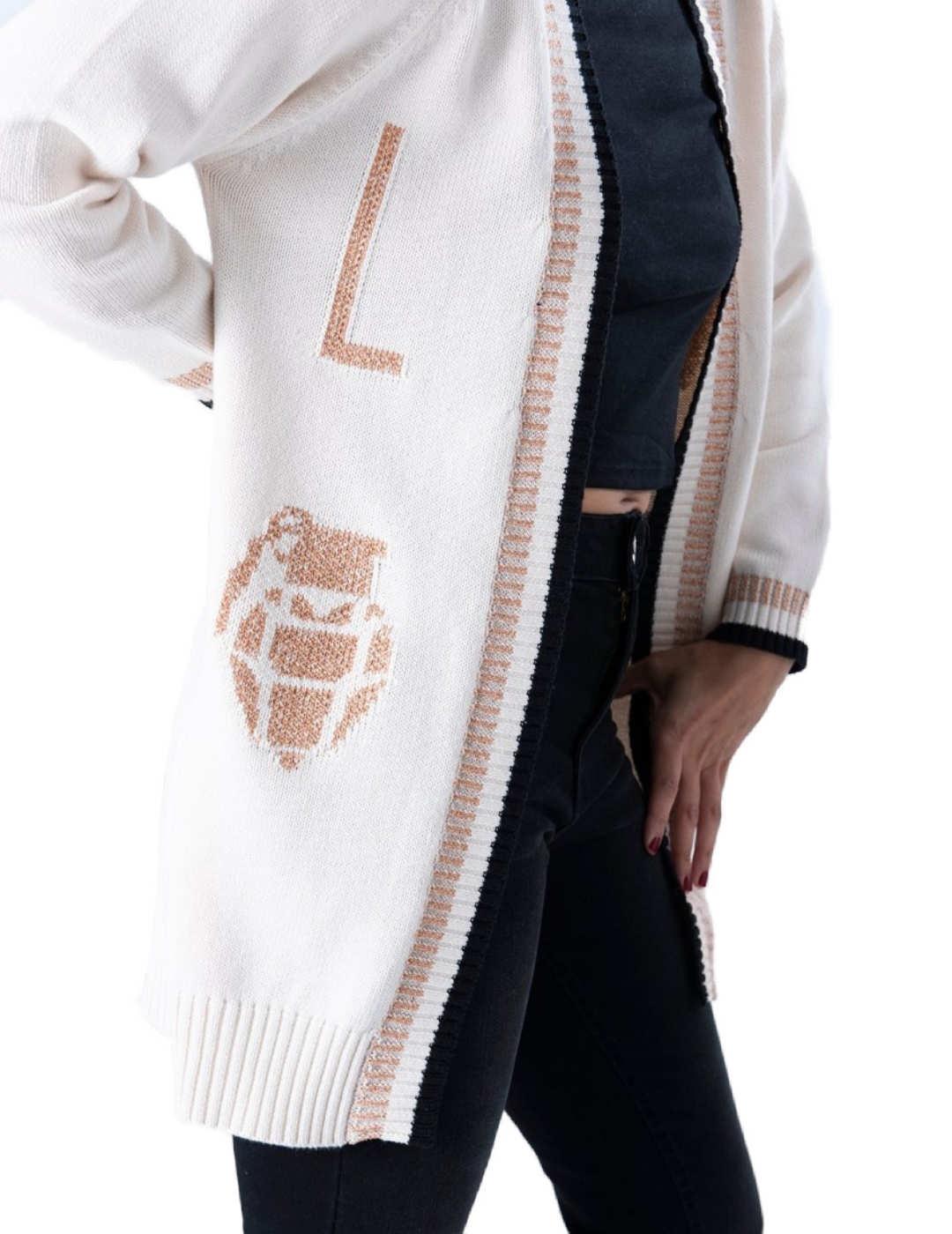 Cardigan Animosa Love Explosion beige y detalle camel  mujer