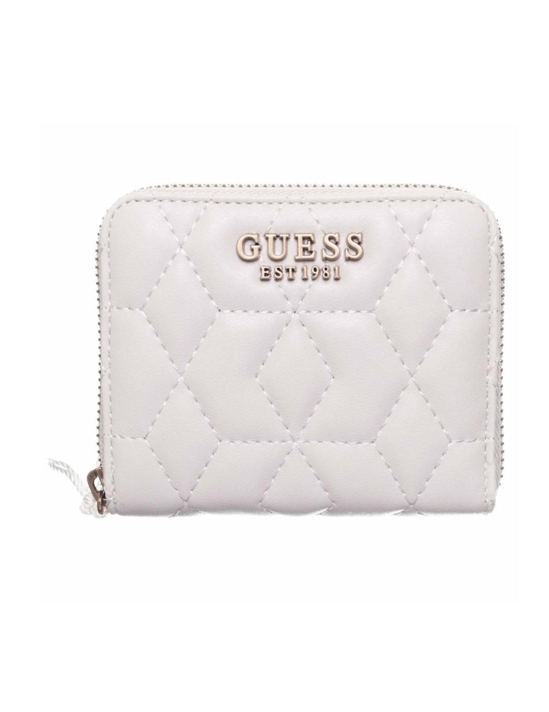 Cartera Guess Elenia color blanco roto guateada para mujer