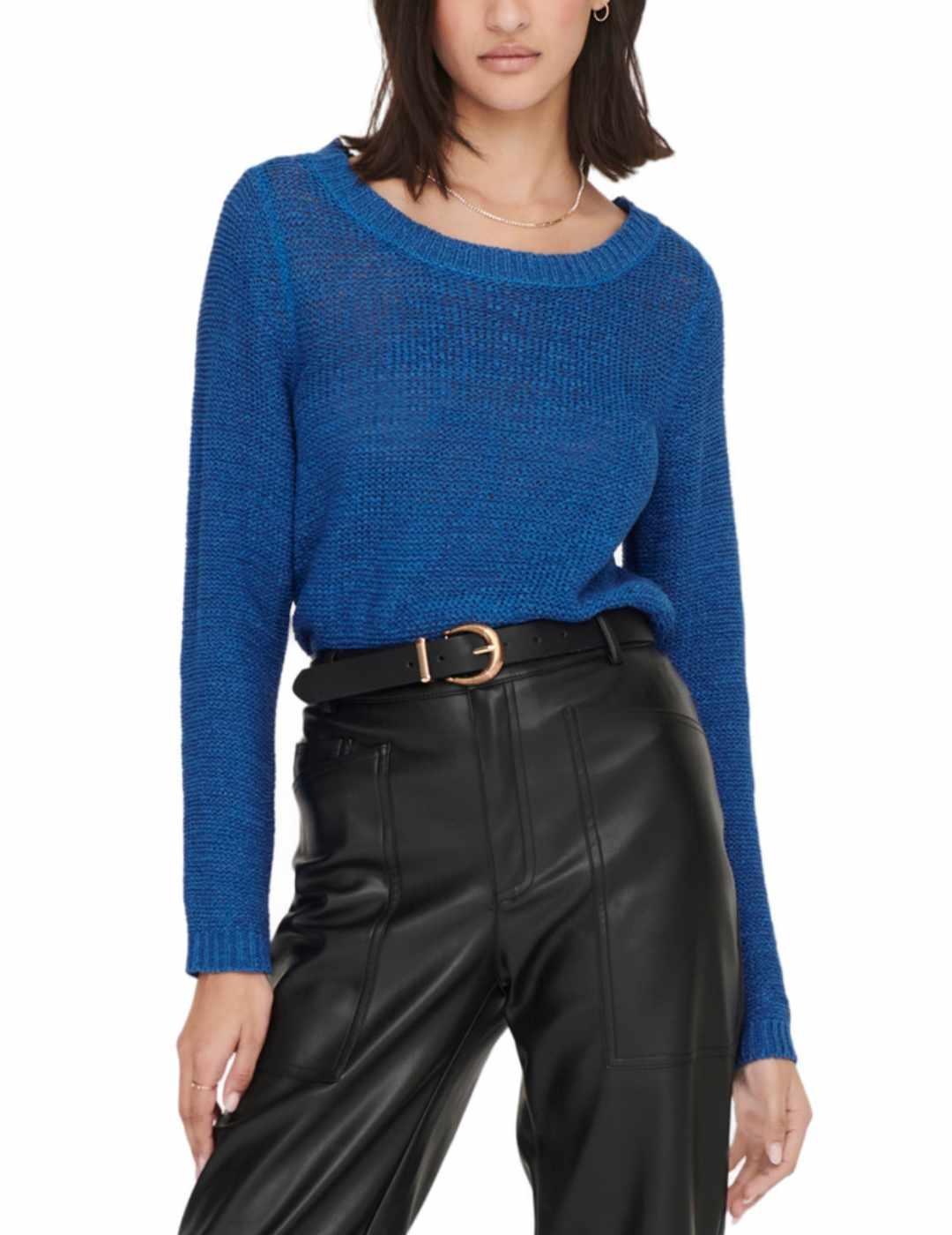 Jersey Only Geena de punto calado azulon para mujer