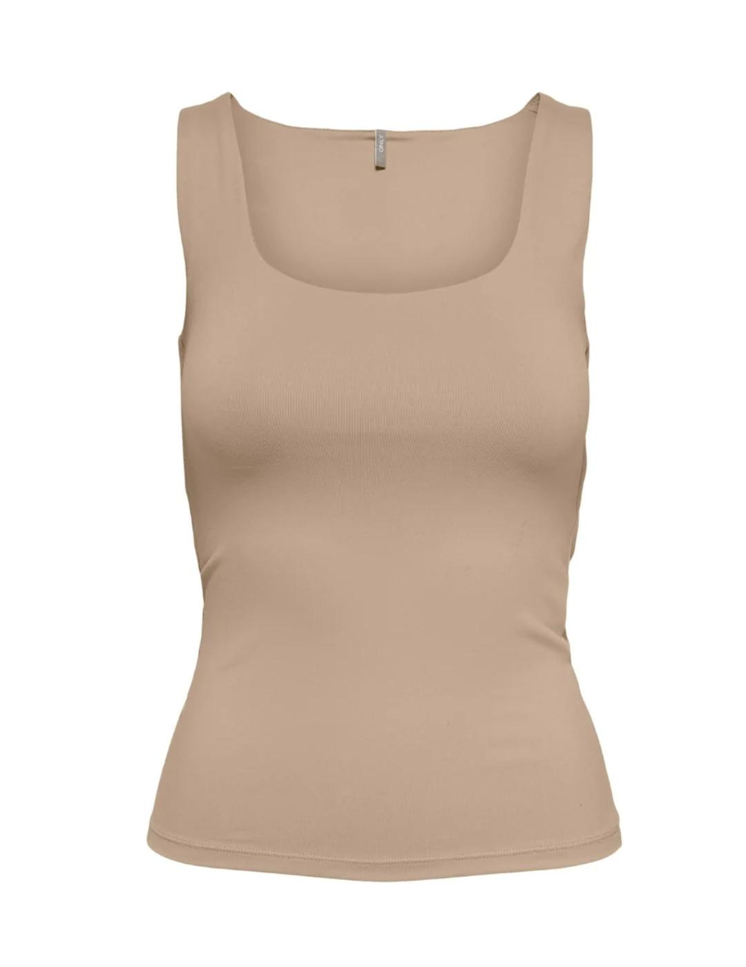 Camiseta Only Ea beige de tirante ancho para mujer