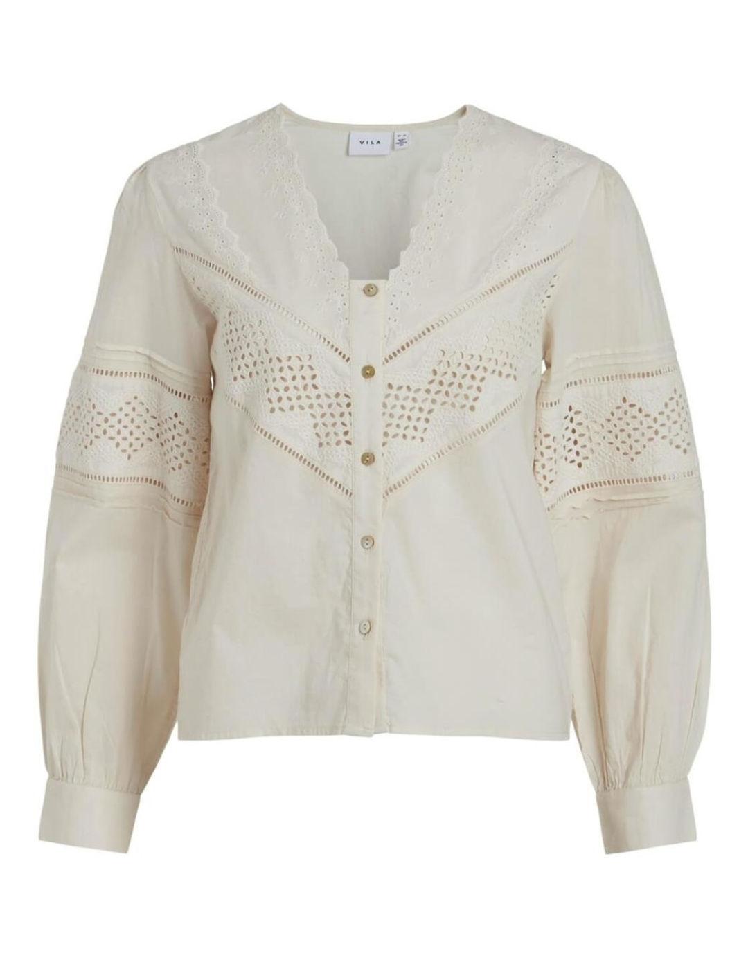 Blusa Vila Siekki beige ibicenca manga larga para mujer