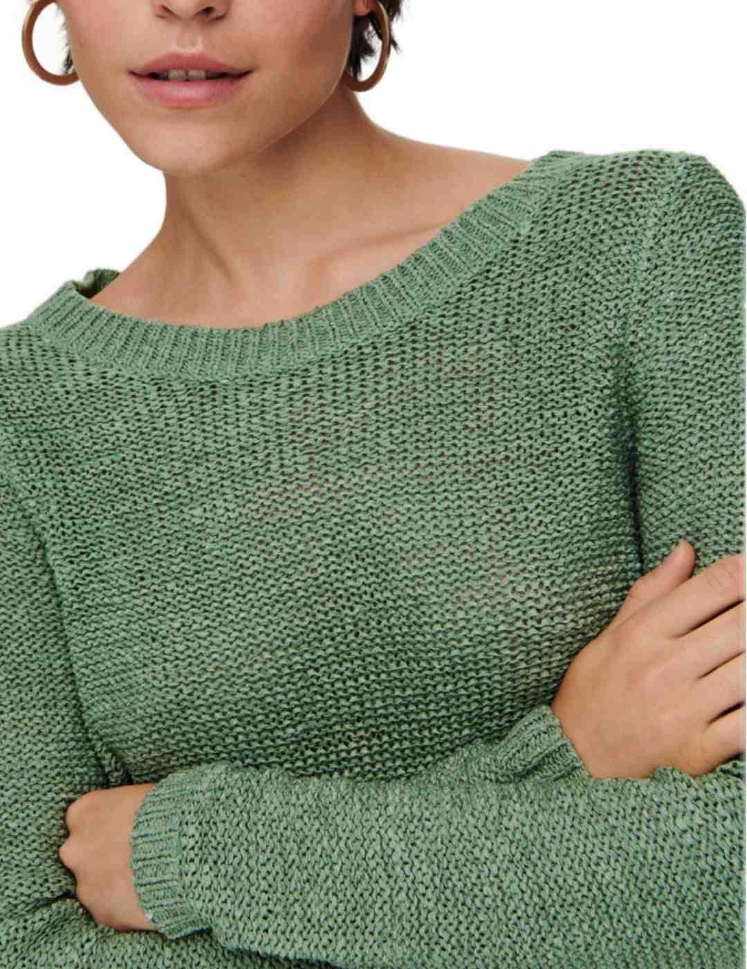 Jersey de Only Geena verde de punto calado de mujer