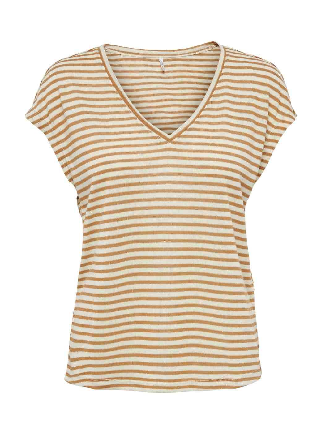 Camiseta Only Cannes beige y marrón a rayas para mujer