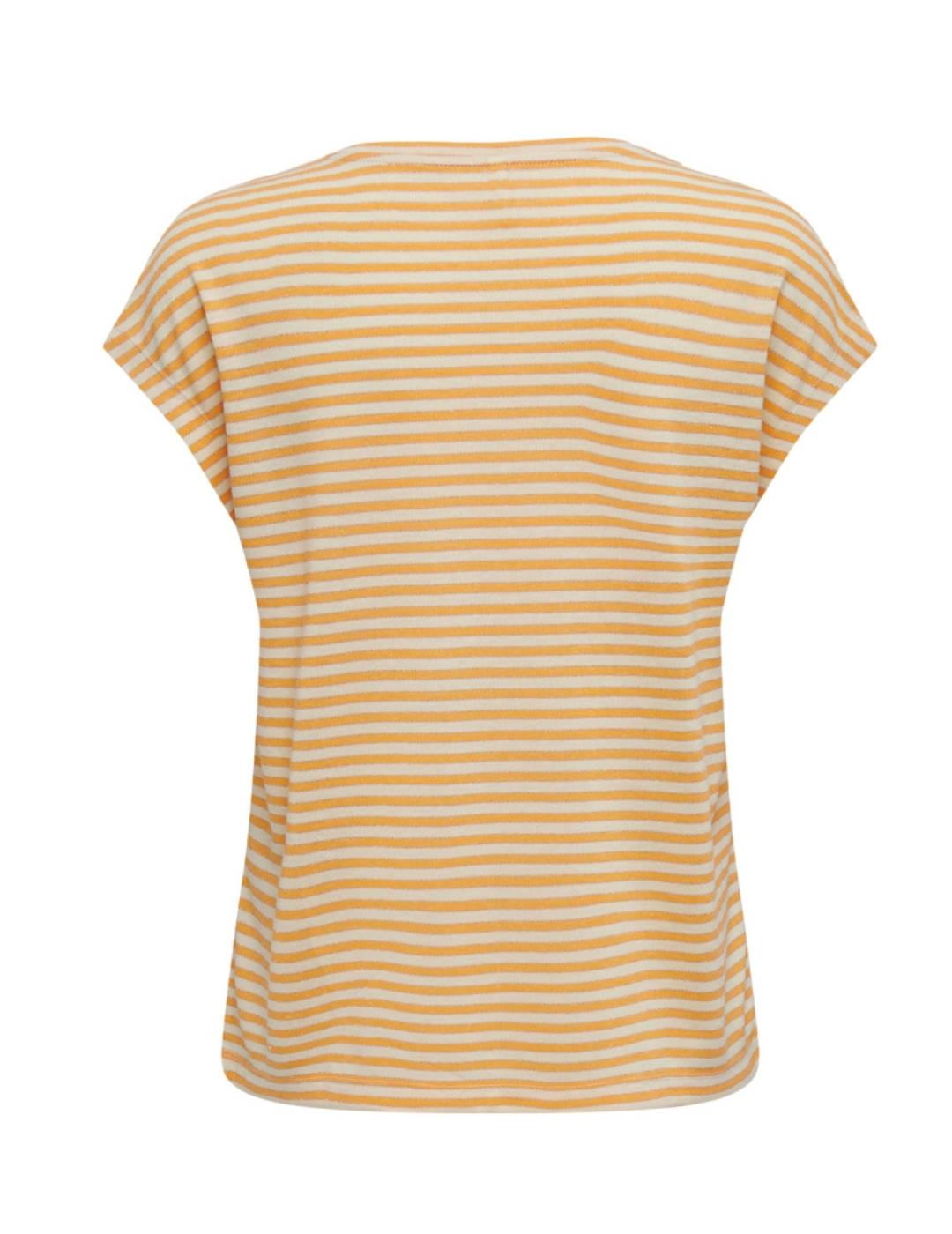 Camiseta Only Cannes beige y naranja a rayas de mujer