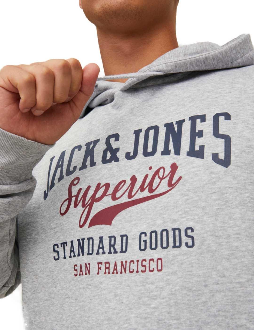 Sudadera Jack&Jones Logo gris con capucha para hombre