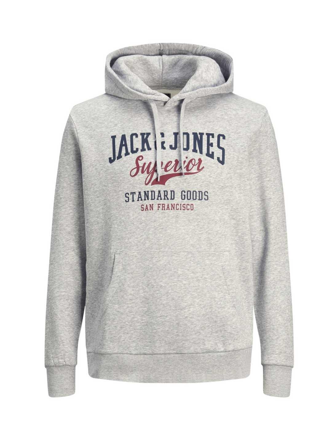 Sudadera Jack&Jones Logo gris con capucha para hombre