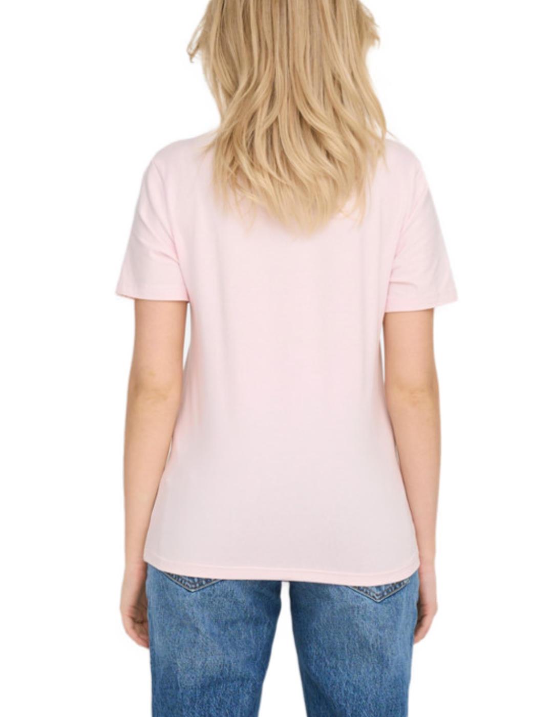 Camiseta Only Smiley rosa palo manga corta para mujer