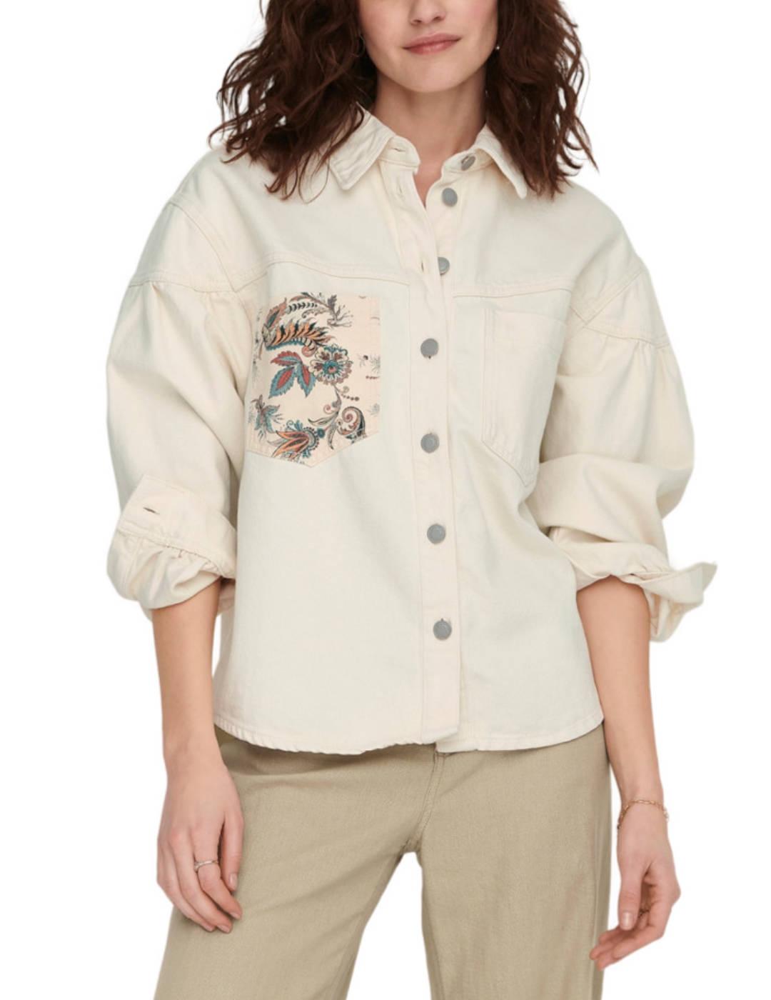 Sobrecamisa Only Anni beige con estampado para mujer