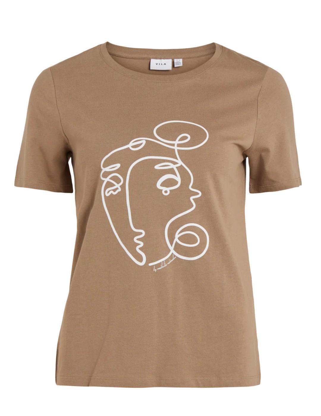Camiseta Vila Mattea camel de manga corta para mujer