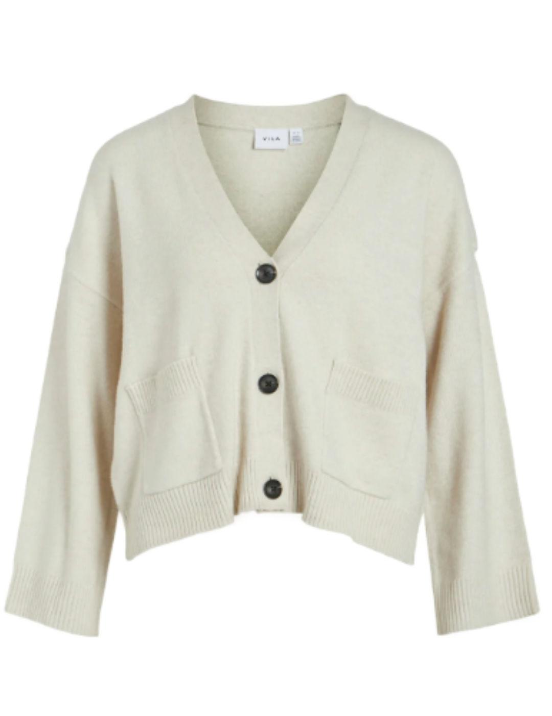 Cardigan Vila Ril beige corto para mujer