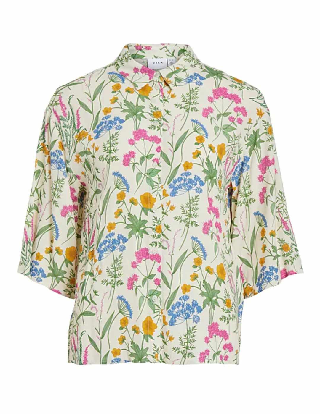 Camisa Vila Masillo beige con motivo floral para mujer
