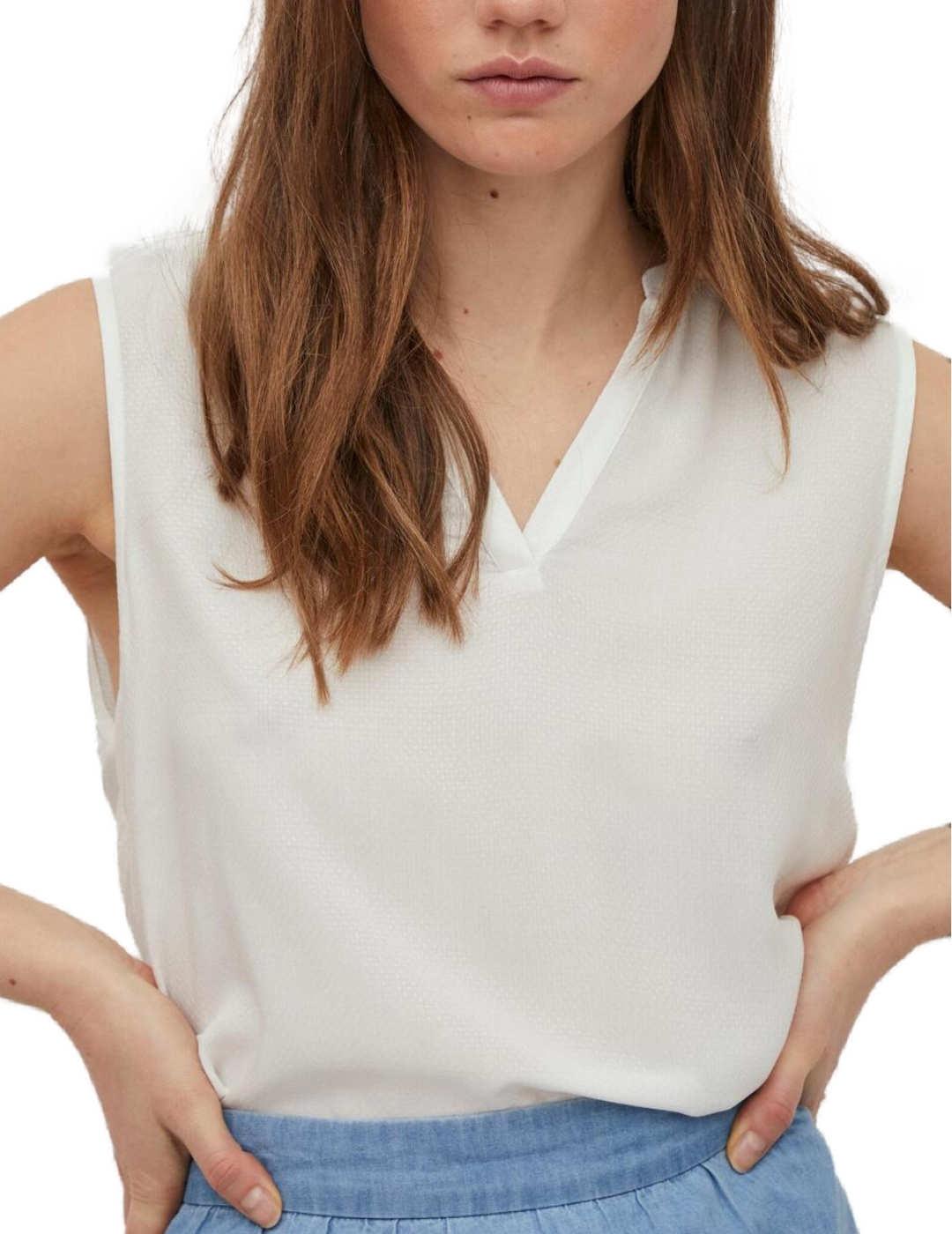 Blusa Vila Viroma blanca manga sisa y escote pico para mujer