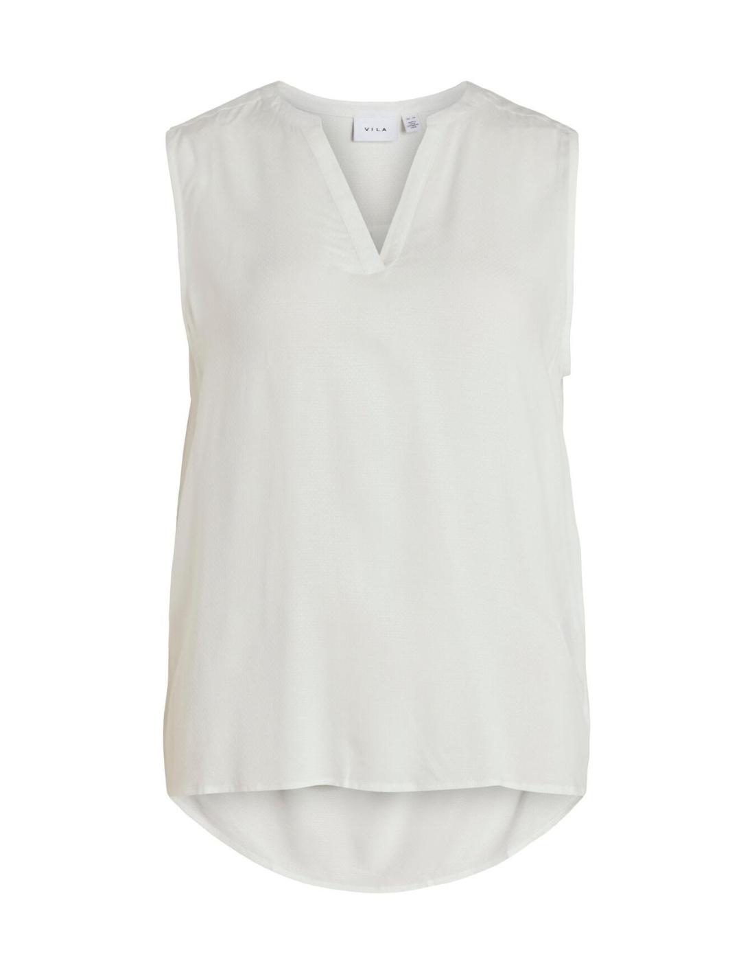 Blusa Vila Viroma blanca manga sisa y escote pico para mujer