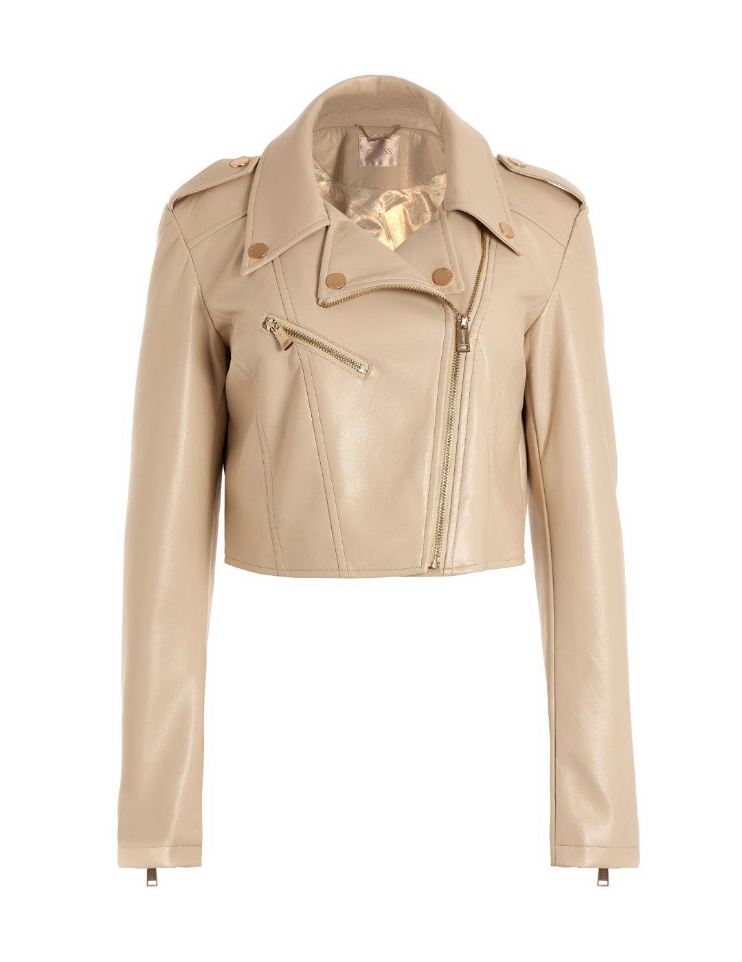 Cazadora biker Guess Rochelle beige con solapas para mujer