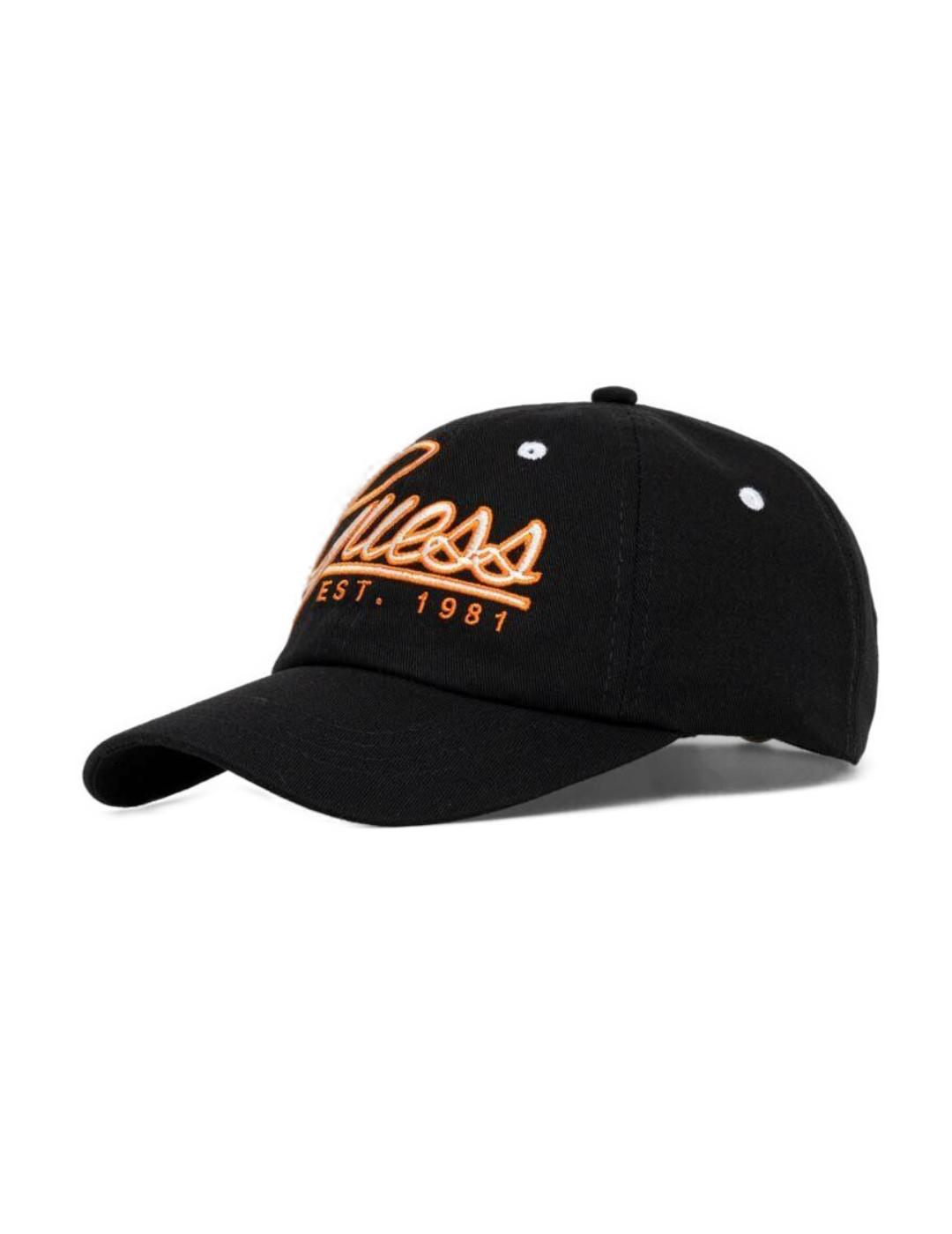 Gorra Guess Embroidered ajustable negro y naranja de hombre