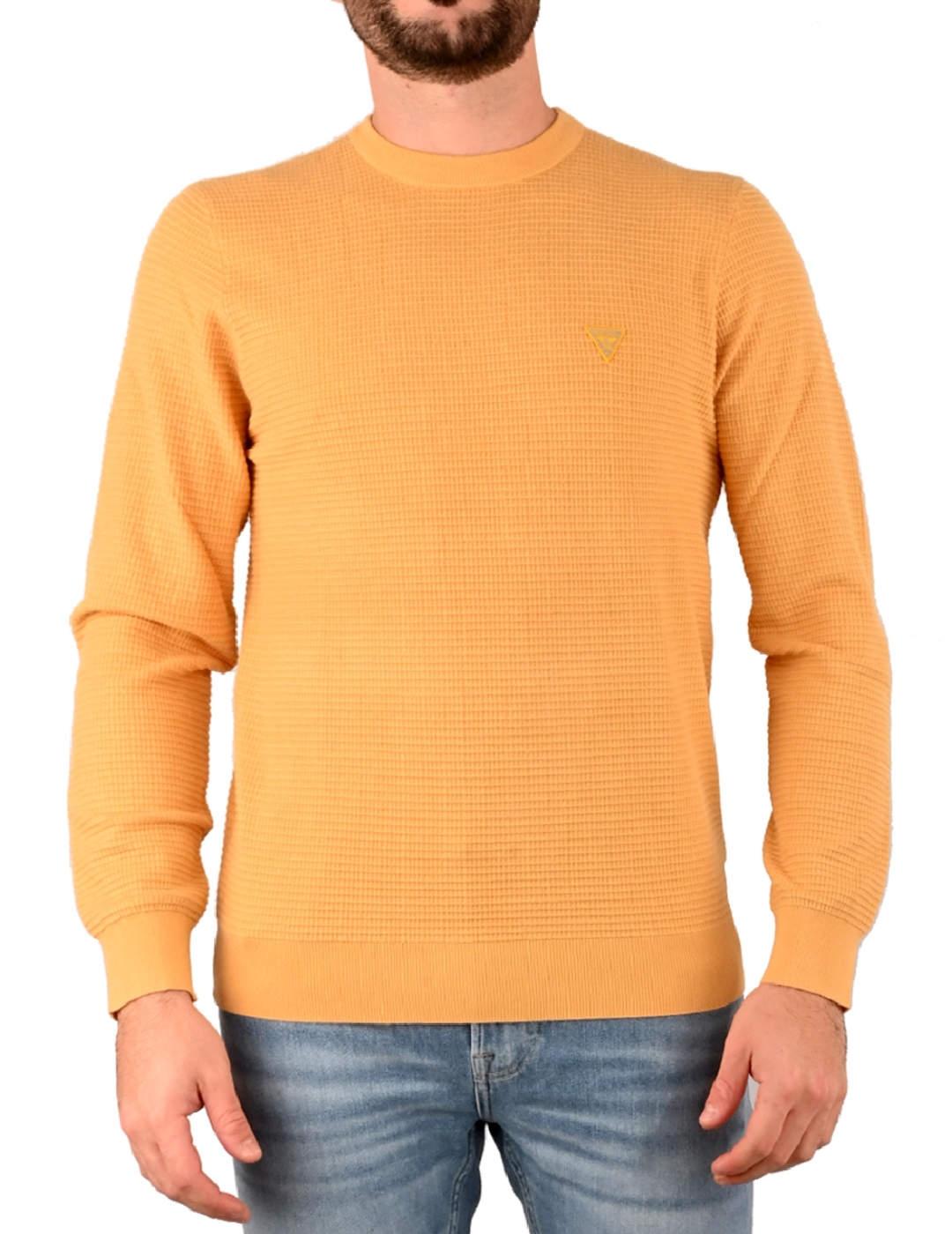 Jersey de punto Guess Waffle amarillo mostaza para hombre