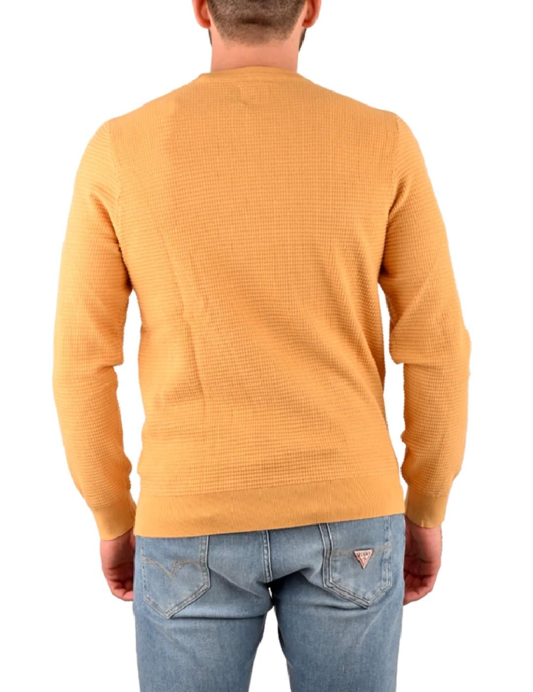 Jersey de punto Guess Waffle amarillo mostaza para hombre