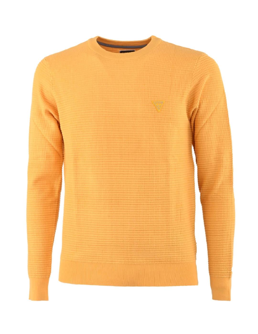 Jersey de punto Guess Waffle amarillo mostaza para hombre