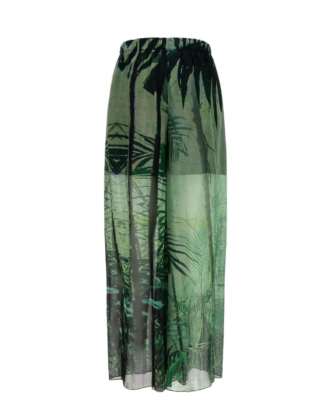 Pantalon Guess Roxan con seda verde hojas para mujer