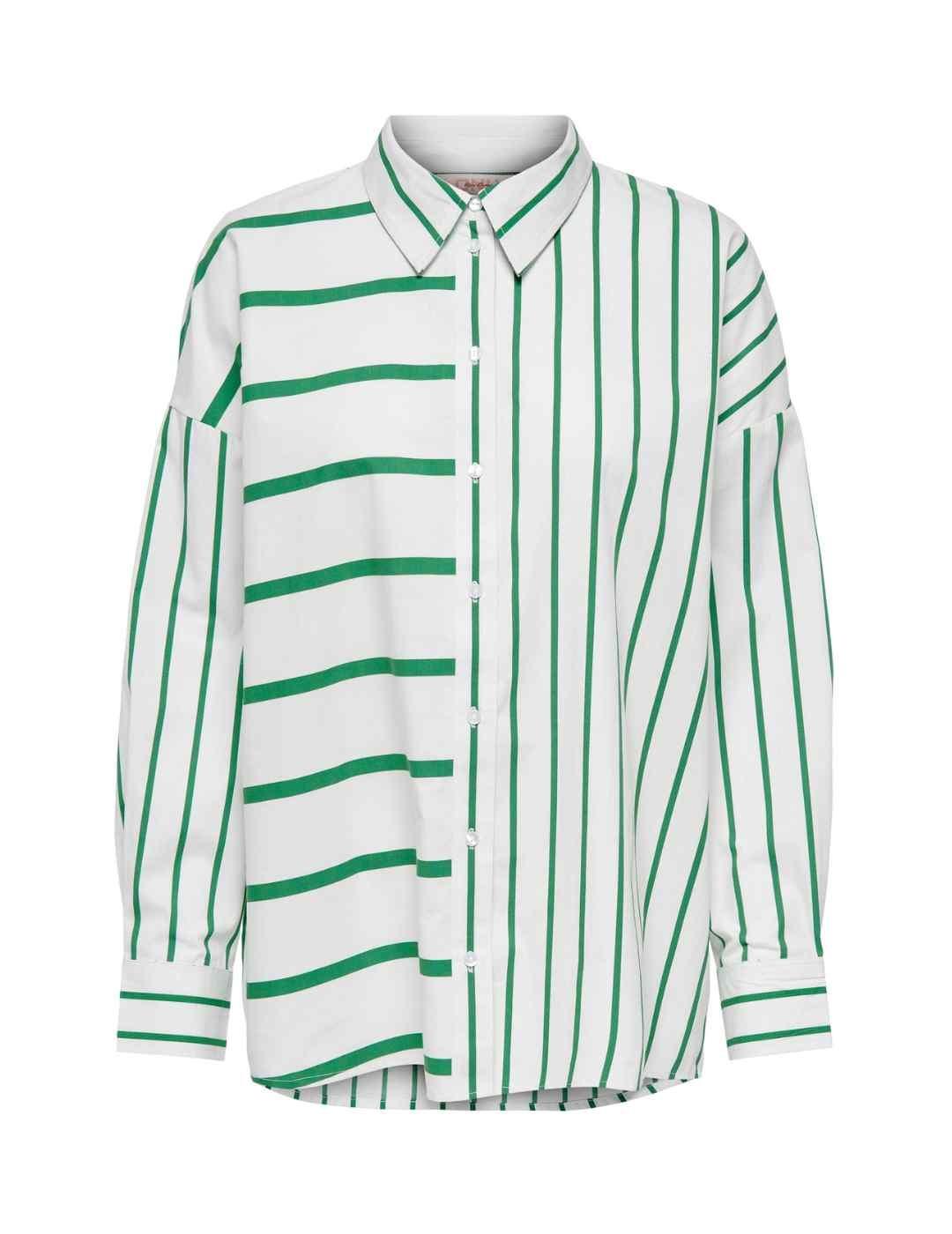 Camisa Only Nina blanca rayas verdes asimetricas para mujer