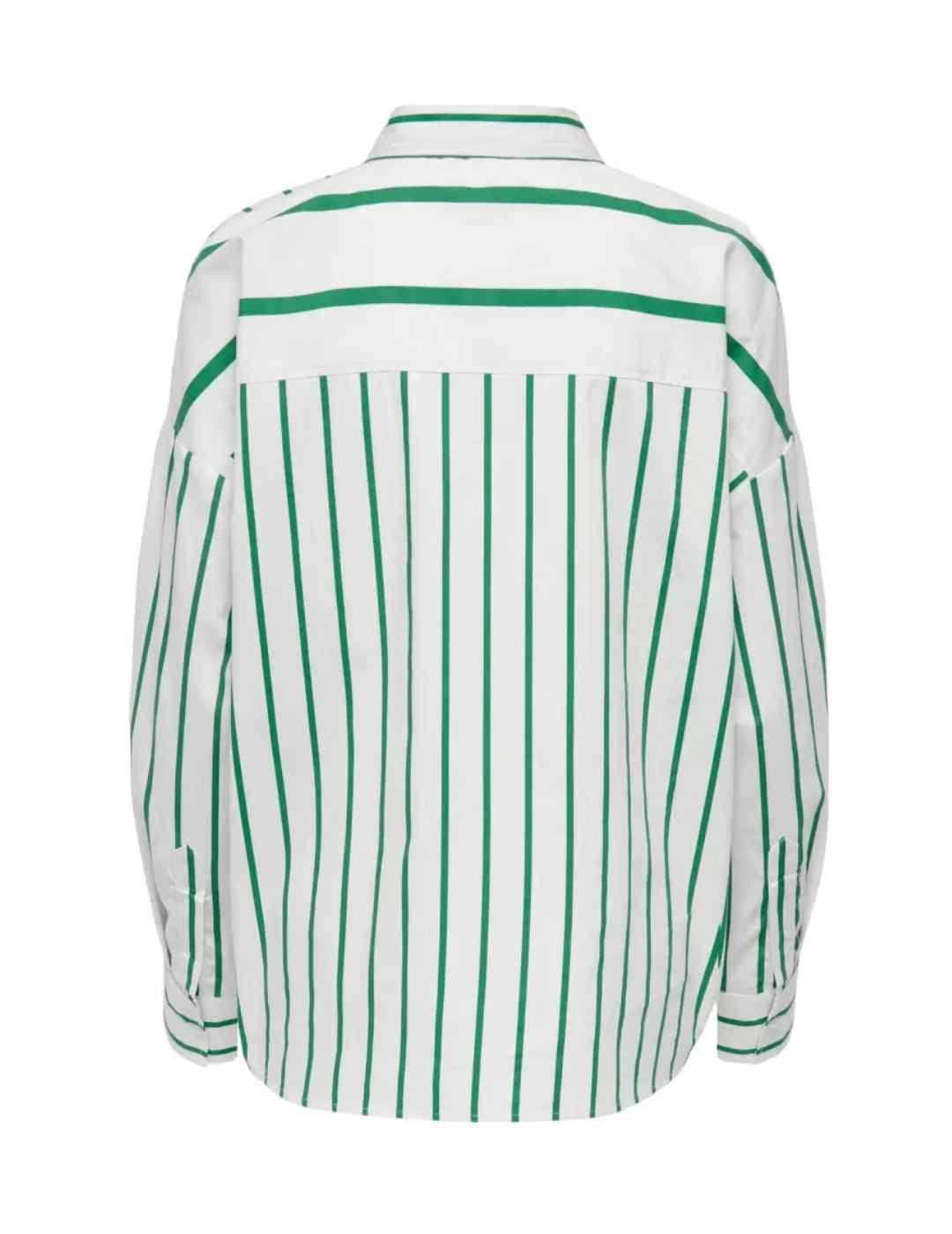 Camisa Only Nina blanca rayas verdes asimetricas para mujer