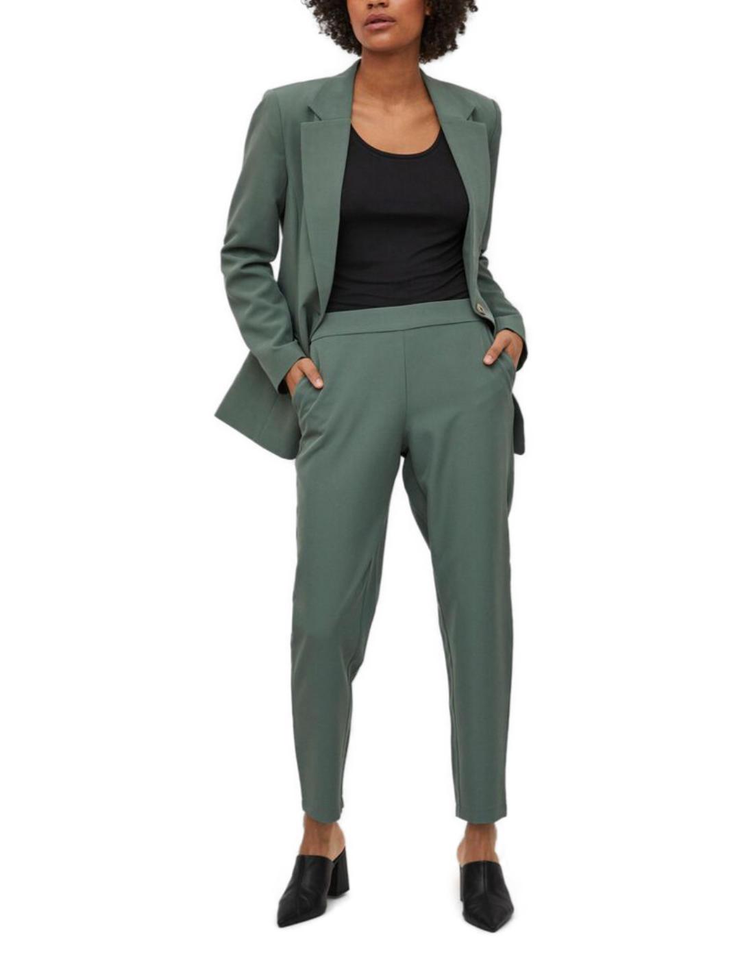 Pantalon Vila Carrie slim color verde de vestir para mujer