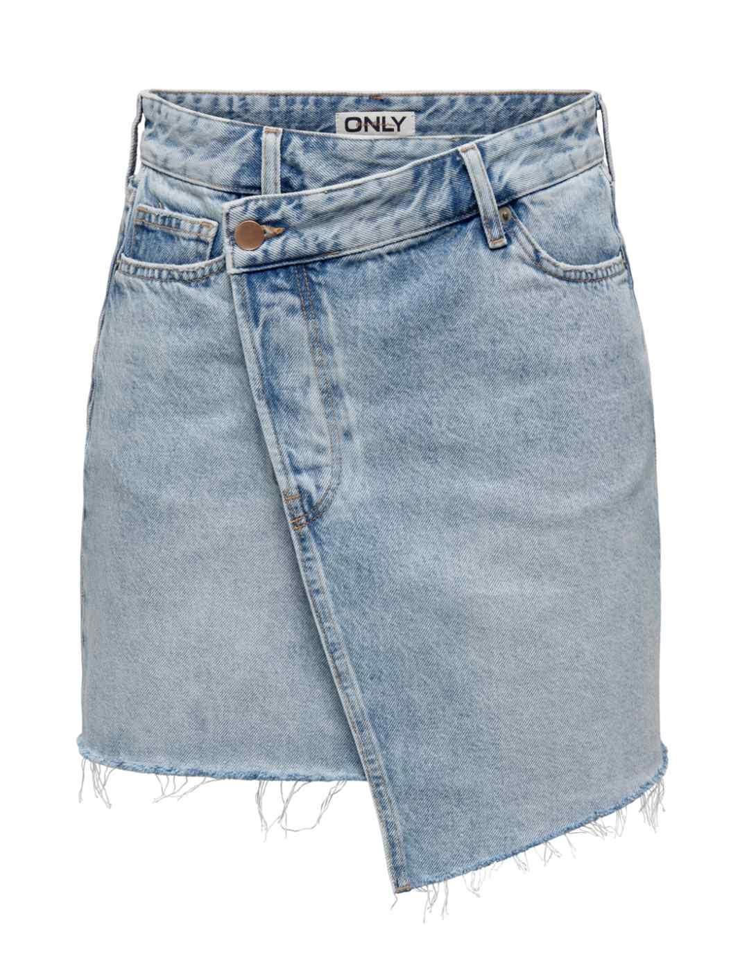 Falda corta Only Kat denim azul claro cruzada de mujer