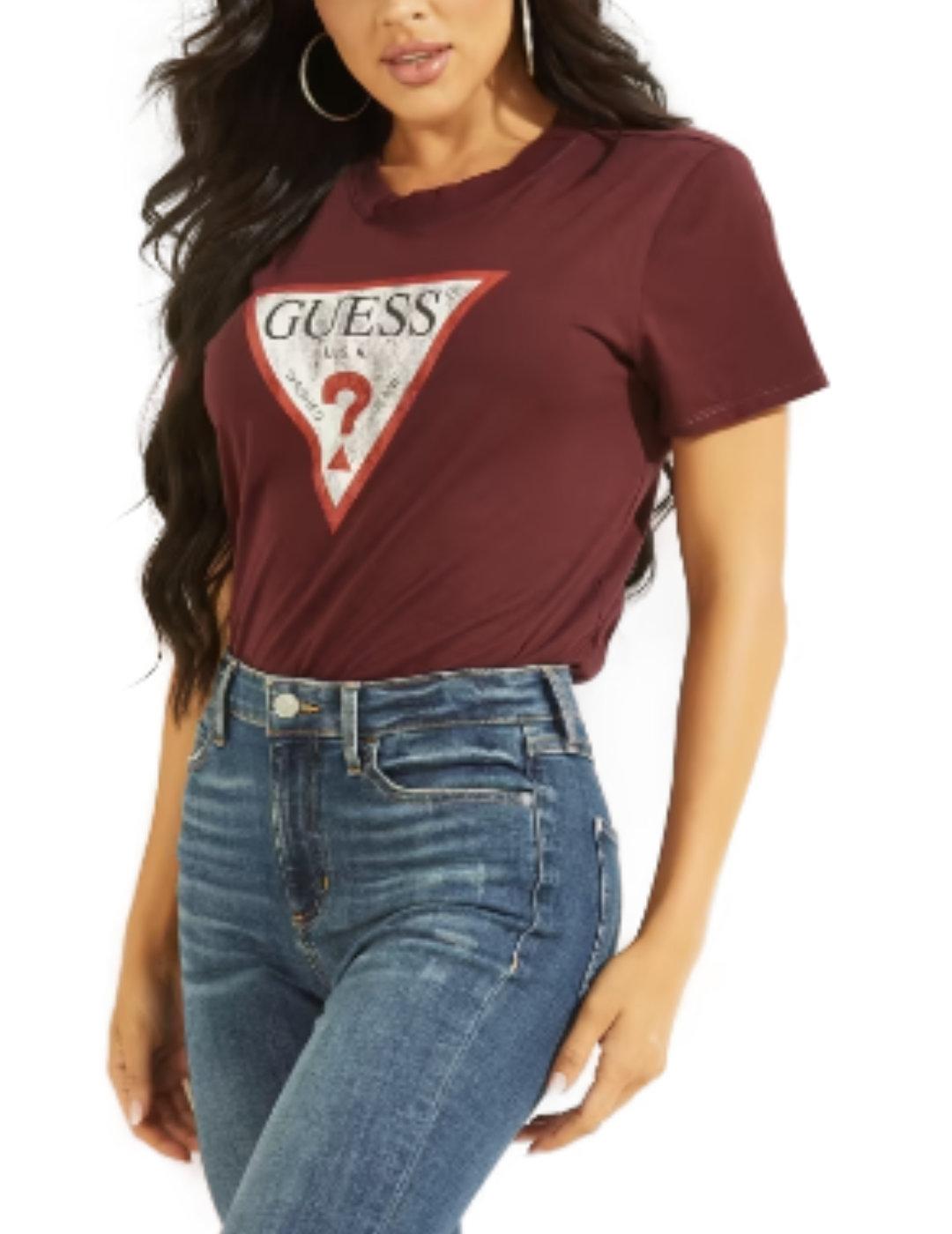 Camiseta Guess Classic logo granate para mujer