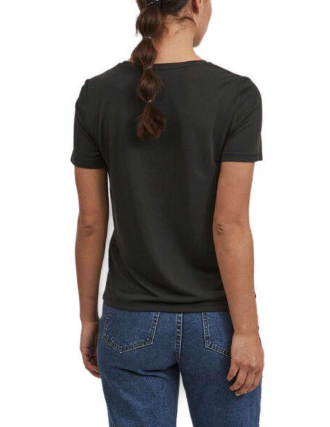 Camiseta Vila de manga corta y cuello redondo negra de mujer