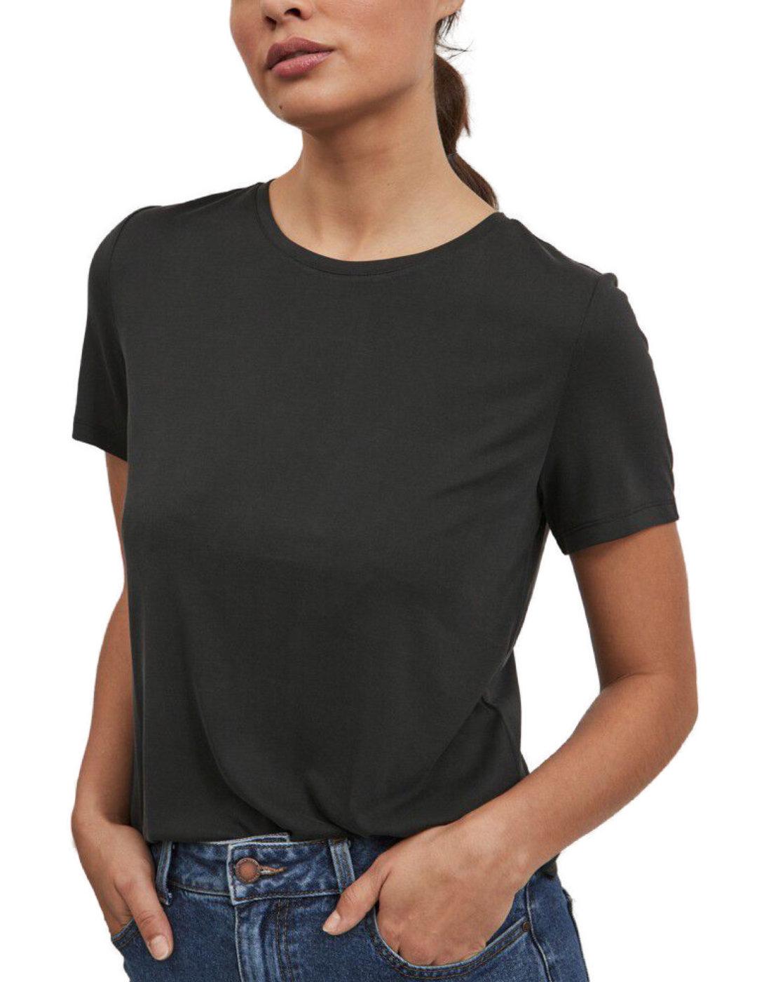 Camiseta Vila de manga corta y cuello redondo negra de mujer